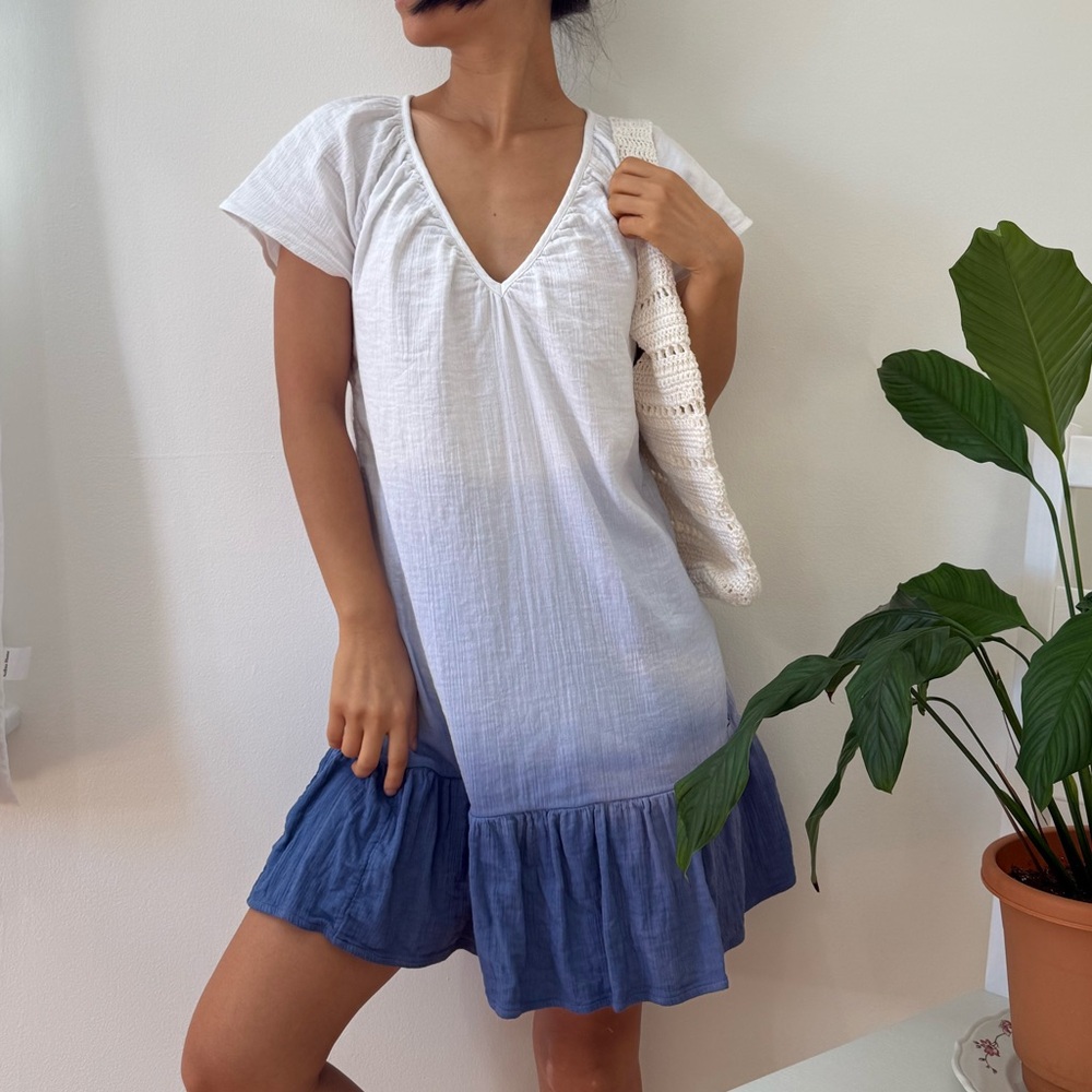 Vineyard Vines 100% Cotton Dip Dye Gauzy Cover Up Ombre Tunic Dress Size XS